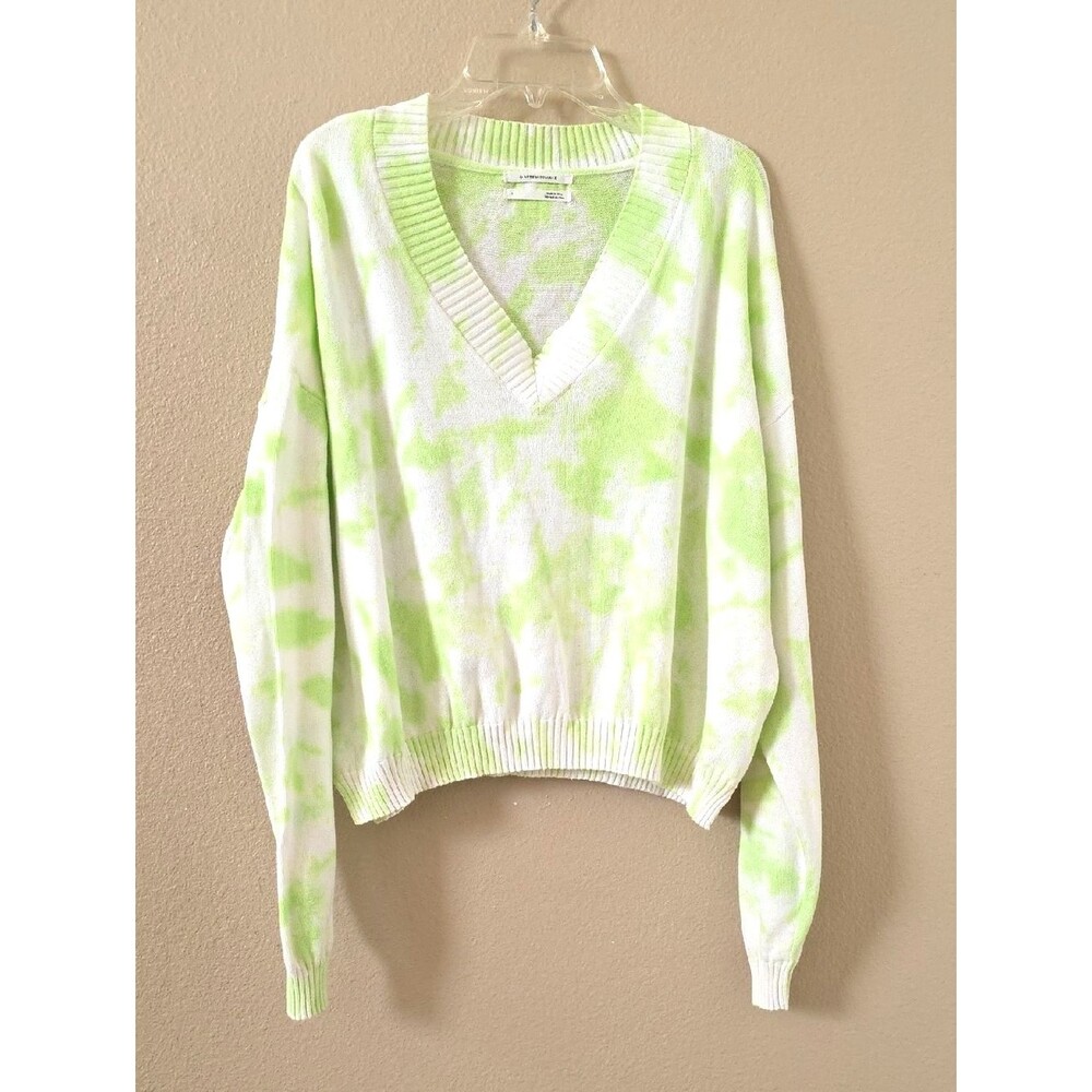 By Anthropologie Lira Green White Tie Dye V-Neck Sweater - Size Large